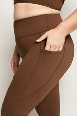 Plus Size Active Legging with Pockets - Brown Side Pockets