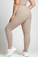 Plus Size Active Legging with Pockets - Beige Back View