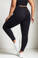 Plus Size Active Legging with Pockets-  Black Bum Enhancing V Back Design