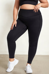 Plus Size Active Legging with Pockets - Black High Waist Band