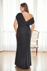 Plus Size Black Column Evening Dress - back view