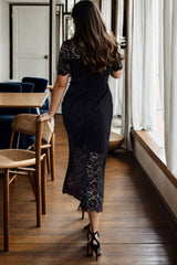 Plus Size Black Lace Cocktail Dress - back view