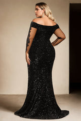 Plus Size Black Mermaid Gown - back view