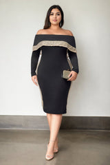 Plus Size Black Off Shoulder Cocktail Dress