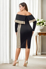 Plus Size Black Off Shoulder Cocktail Dress - Back View