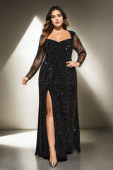 Mia Plus Size Black Sexy Long Sleeve Evening Dress