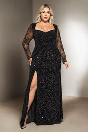 Mia Plus Size Black Sexy Long Sleeve Evening Dress