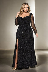 Mia Plus Size Black Sexy Long Sleeve Evening Dress