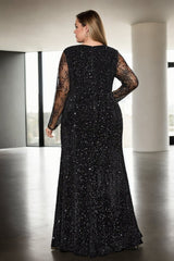 Mia Plus Size Black Sexy Long Sleeve Evening Dress