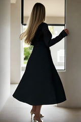 Plus Size Black Sweetheart Long Sleeve Dress - Back View