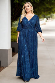 Plus Size Blue Sequins Evening Dress