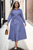 Brooke Plus Size Blue Stripes Long Sleeve Shirt Dress