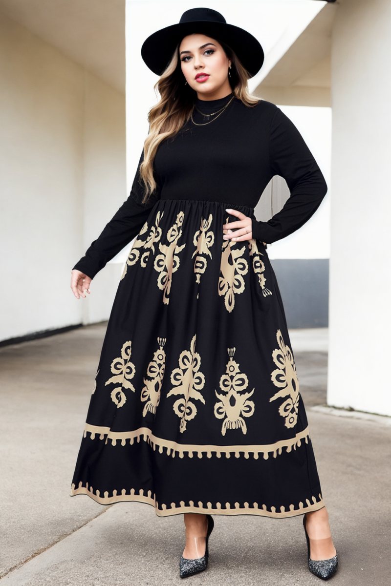 Long sleeve boho maxi dress plus size hotsell