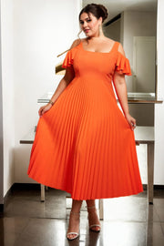 Plus Size Bright Orange Off Shoulder Dress