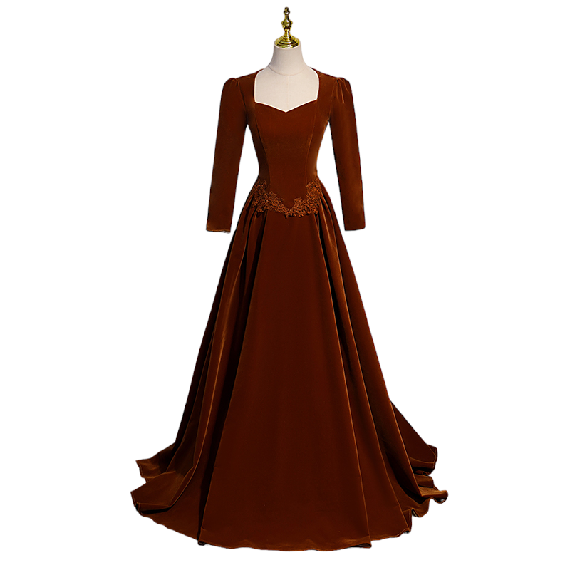 Plus Size Vintage Long Sleeve Evening Dress