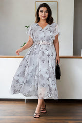 Plus Size Butterfly Wrap Midi Dress