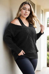 Plus Size Cold Shoulder Sweater - black