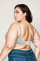 Plus Size Cotton Underwire Bra - gray back view