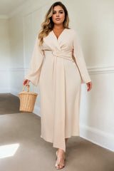 Plus Size Cream Long Sleeve Dress