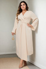 Plus Size Cream Long Sleeve Dress - side view
