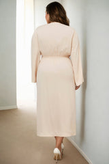 Plus Size Cream Long Sleeve Dress - back full view