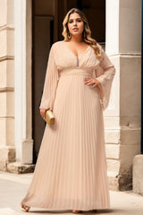 Plus Size Grecian Pleated Evening Dress - beige