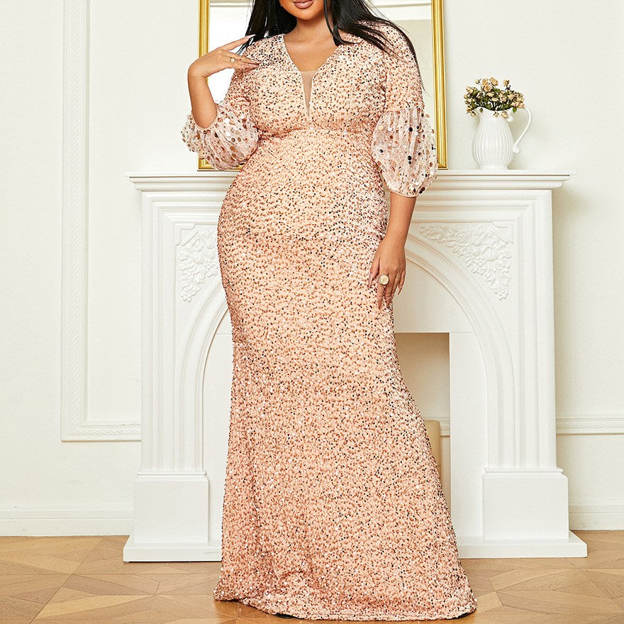 Plus Size Cream Sequins Evening Dress Hello Curve