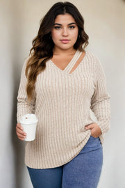 Plus Size Cream V Neck Sweater