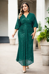 Plus Size Green Drape Evening Dress - side view