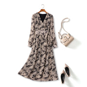 Plus Size Floral Wrap Long Sleeve Dress