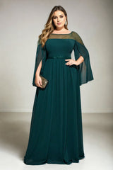 Plus Size Forest Green Evening Dress with Sleeves