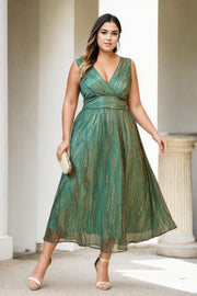 Plus Size Green Empire Waist Cocktail Dress