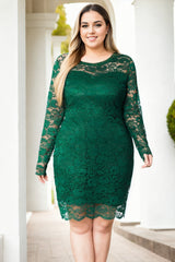 Plus Size Green Lace Pencil Long Sleeve Dress