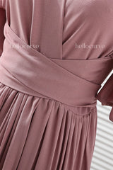 Gabrielle Plus Size Khaki Wrap Pleats Dress