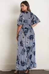 Plus Size Knit Boho Floral V Neck Maxi Dress - back view