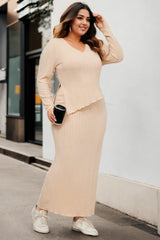 plus size knit long sleeve top and skirt set