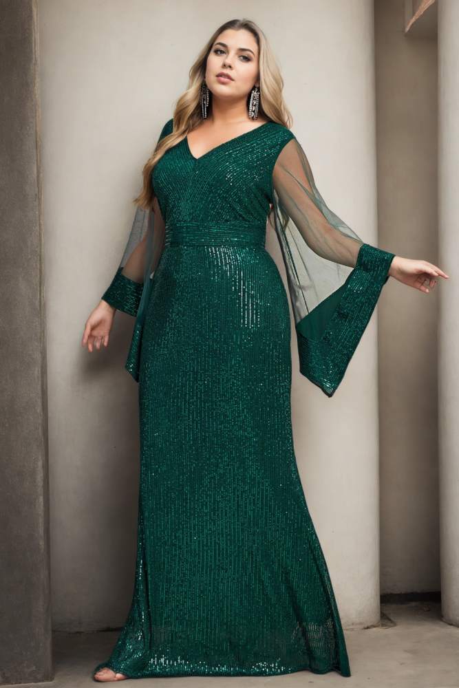 Therese Plus Size Long Sleeve Evening Dress