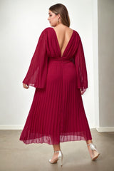 Plus Size Grecian Long Sleeve Dress - red back view