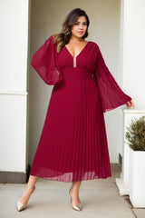 Plus Size Grecian Long Sleeve Dress - red flare sleeves