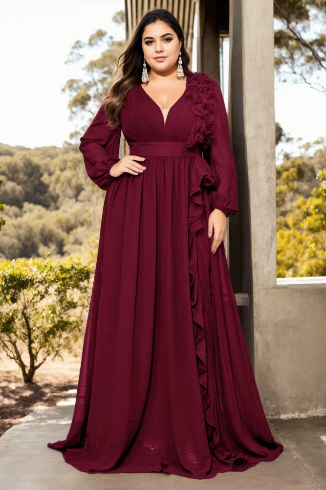 Burgundy evening dress fashion plus size