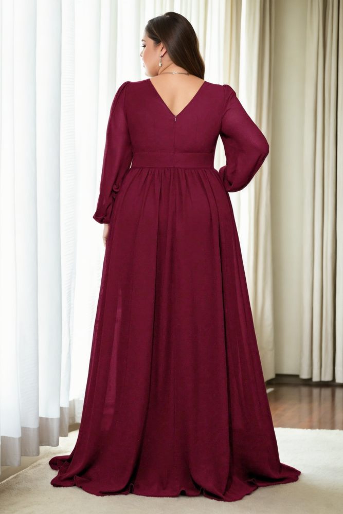 Serenity Plus Size Maroon Red Long Sleeve Formal Gown– Hello Curve