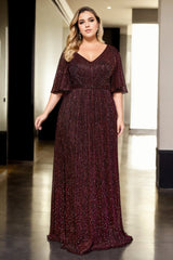 Plus Size Maroon Red Short Sleeve Gown