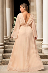 Plus Size Grecian Pleated Evening Dress - back view cream