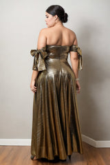 Plus Size Metallic Gold Evening Dress - back view