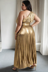 Plus Size Metallic Gold Toga Gown- back view