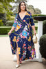 Sienna Plus Size Navy Blue Floral Wrap Maxi Dress