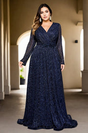 Elka Plus Size Navy Long Sleeve Evening Gown