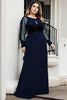 Aspen Plus Size Navy Long Sleeve Evening Dress