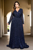 Elka Plus Size Navy Long Sleeve Evening Gown