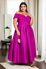 Plus Size Off Shoulder A Line Gown - Purple